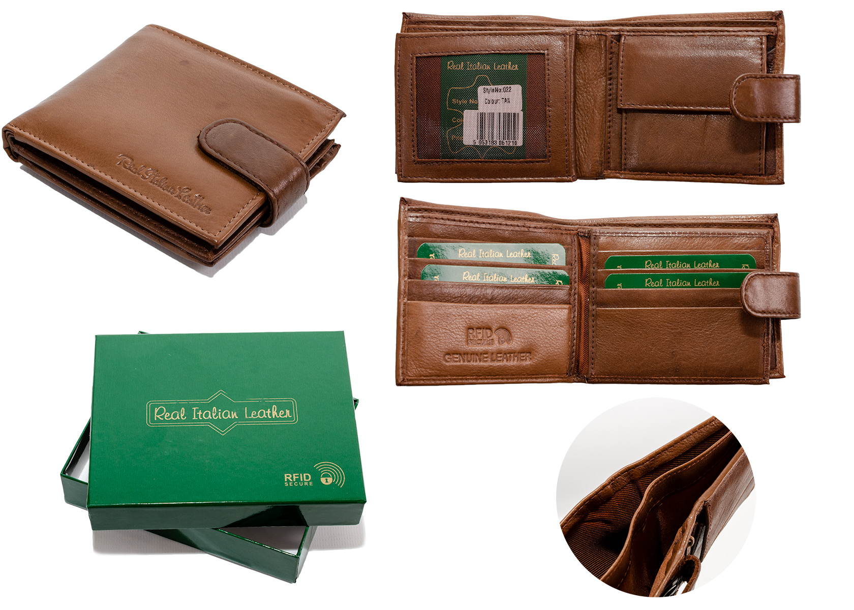 (image for) 022 TAN - RFID CARD PROTECTION GENUINE LEATHER WALLET GRN BOX